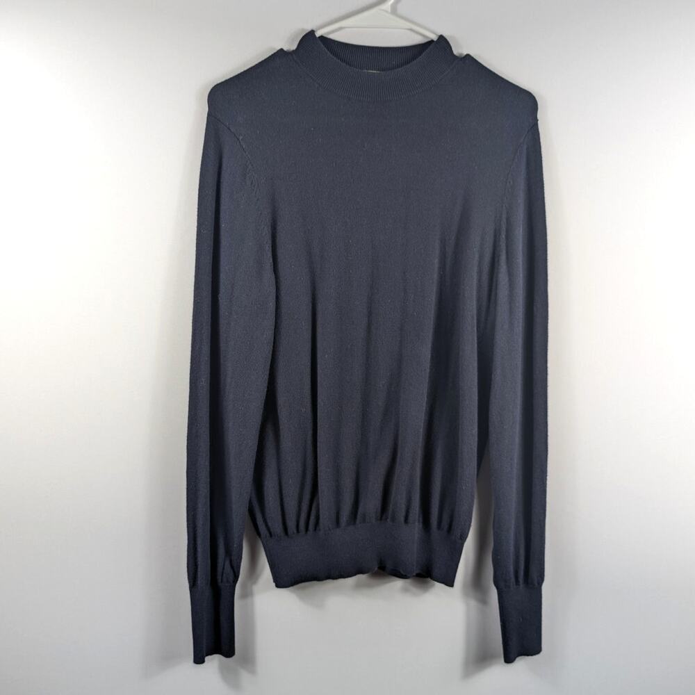 Sid Mashburn Mens Small Mock Neck Sweater Navy Wool Cotton Pullover Preppy